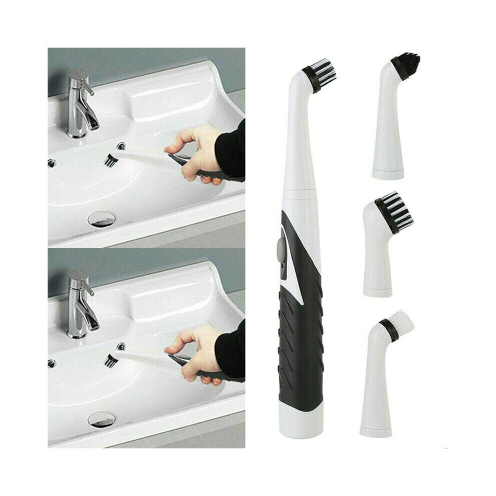 (Black White) Sonic Scrubber Electric Cleaning Brush Ultrasonic Dust Cleaner with 4 Heads Set