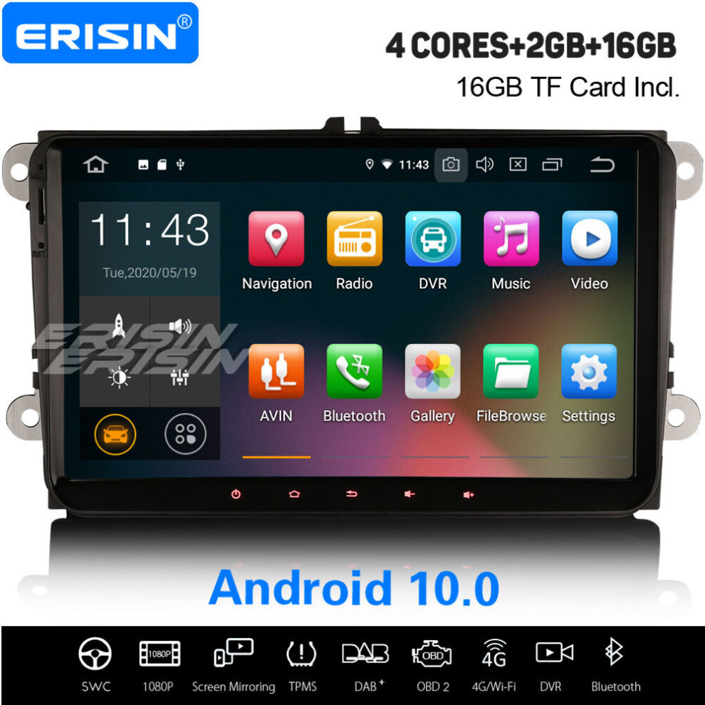 9" Android 10.0 Car Stereo DAB+ GPS For VW Passat CC Caddy Golf 5/6 Tiguan Jetta EOS Skoda Seat