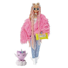 Barbie Extra Puppe & Zubehör mit blonden Haaren, pinkem Mantel und Einhorn-Schwein