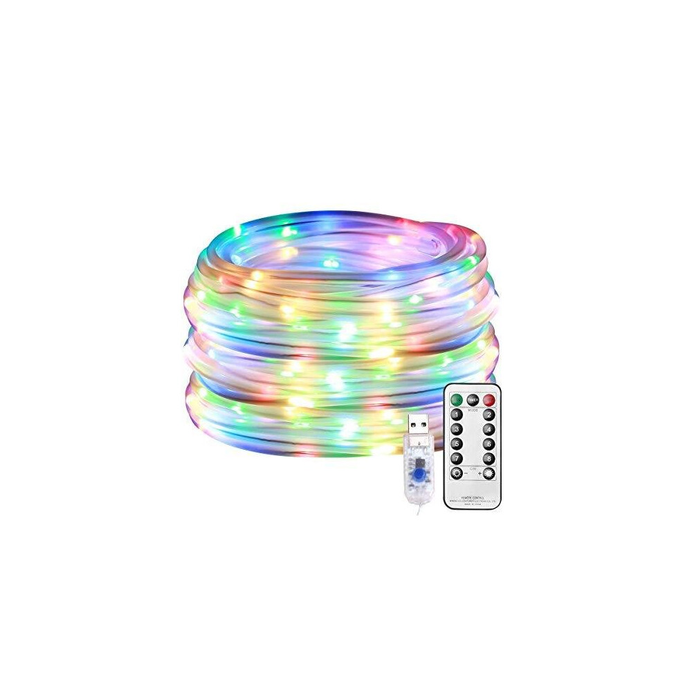 Lepro Multi Coloured Christmas Rope Lights, 10M 100 LED RGB USB Fairy Lights, Low Voltage, 8 Modes/Timer/Remote, Waterproof Indoor Outdoor Sensory S