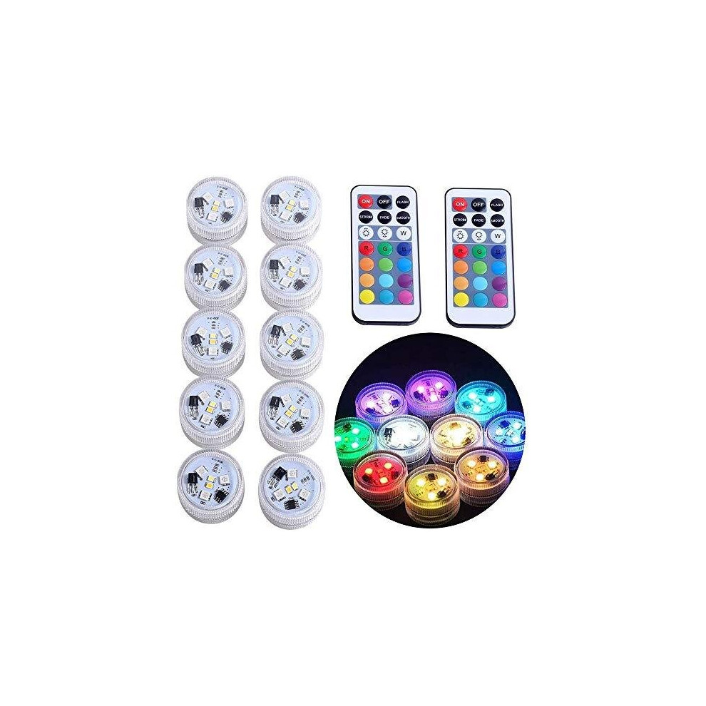 10x Underwater LED Tea Lights, Submersible RGB Multicolor Waterproof 1.5" Flameless Candles Battery Powered with Remote Control for Vase Bowl Lanter