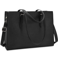 Laptop Bags for Women 15.6 inch Large Leather Tote Bag Ladies Laptop Handbag Computer School Shoulder Bag Business Work Bag Black