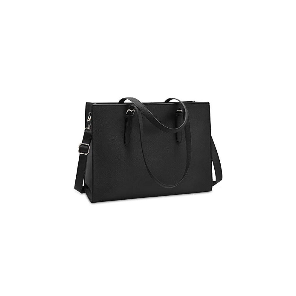 Laptop Bags for Women 15.6 inch Large Leather Tote Bag Ladies Laptop Handbag Computer School Shoulder Bag Business Work Bag Black