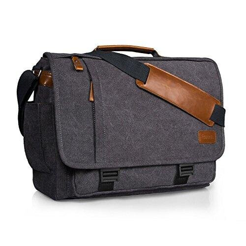 Estarer 17.3 inch Laptop Messenger Bag Mens Water Resistant Canvas Satchel Briefcase Padded Computer Shoulder Bag for Work 17.3 Inch with Buckles on OnBuy