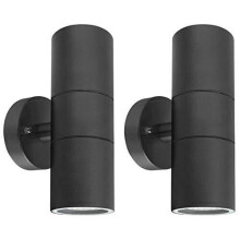 2 X Black Stainless Steel Double Outdoor Wall Light IP65 Up Down Garden Wall Lamp ZLC035B, Matt Black