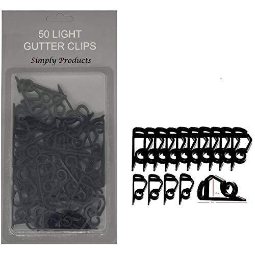 50 Gutter Hanging Hooks/Clips for Outdoor Christmas Xmas String Lights (Black)