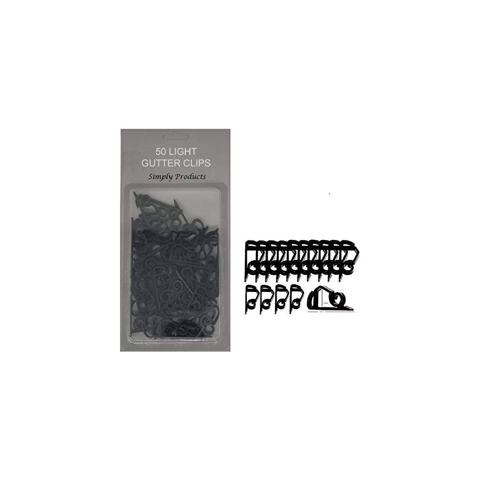 Simply Products 50 Gutter Hanging Hooks/Clips For Outdoor Christmas Xmas String Lights (Black) Black