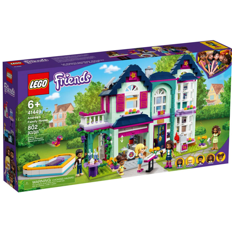 LEGO 41449 Friends Andrea's Family House Set, Dolls House with Toy Accessories, Swimming Pool and Music Studio 