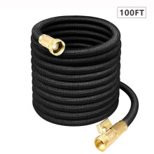 (Black, 100 FT) Youngshion Heavy Duty Superior Strength Garden Hose Expandable Leakproof Water Tube with 3/4" Solid Brass Fitting and Durable 3300D Knitted Fabric