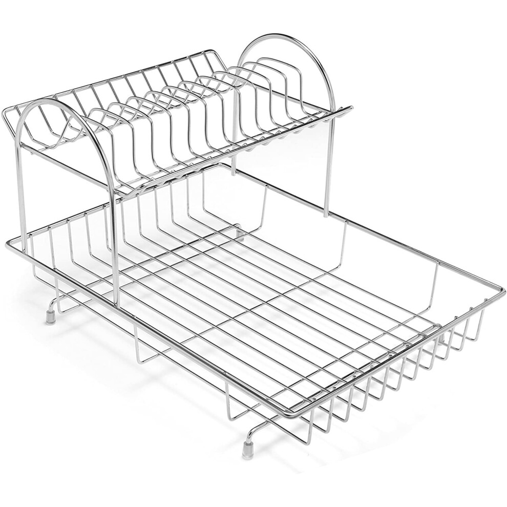 Two Tier Drainer Dish Draining Rack Stainless Steel Wire Design 33x 42.5x 26.5cm