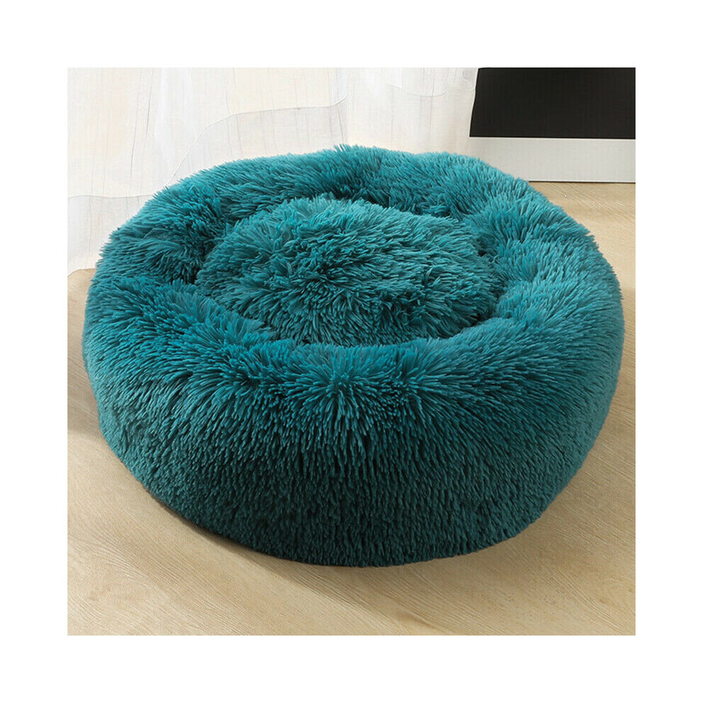(, 60Cm) Pet Cat Dog Calming Beds Nest Warm Fluffy Plush Comfy Soft Mattress Donut Pad Cyan