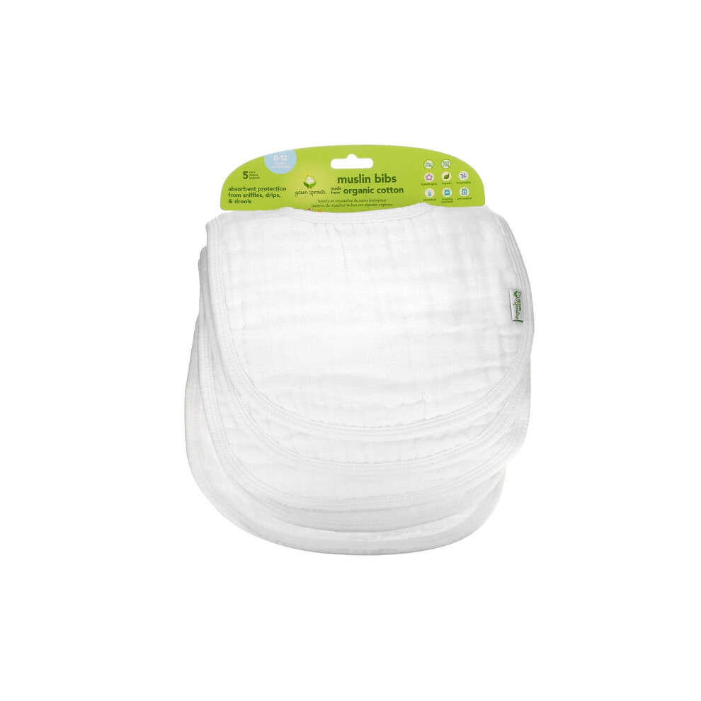 Sprouts, Muslin Bibs, 0-12 Months, 5 Pack Green/White Green Sprouts