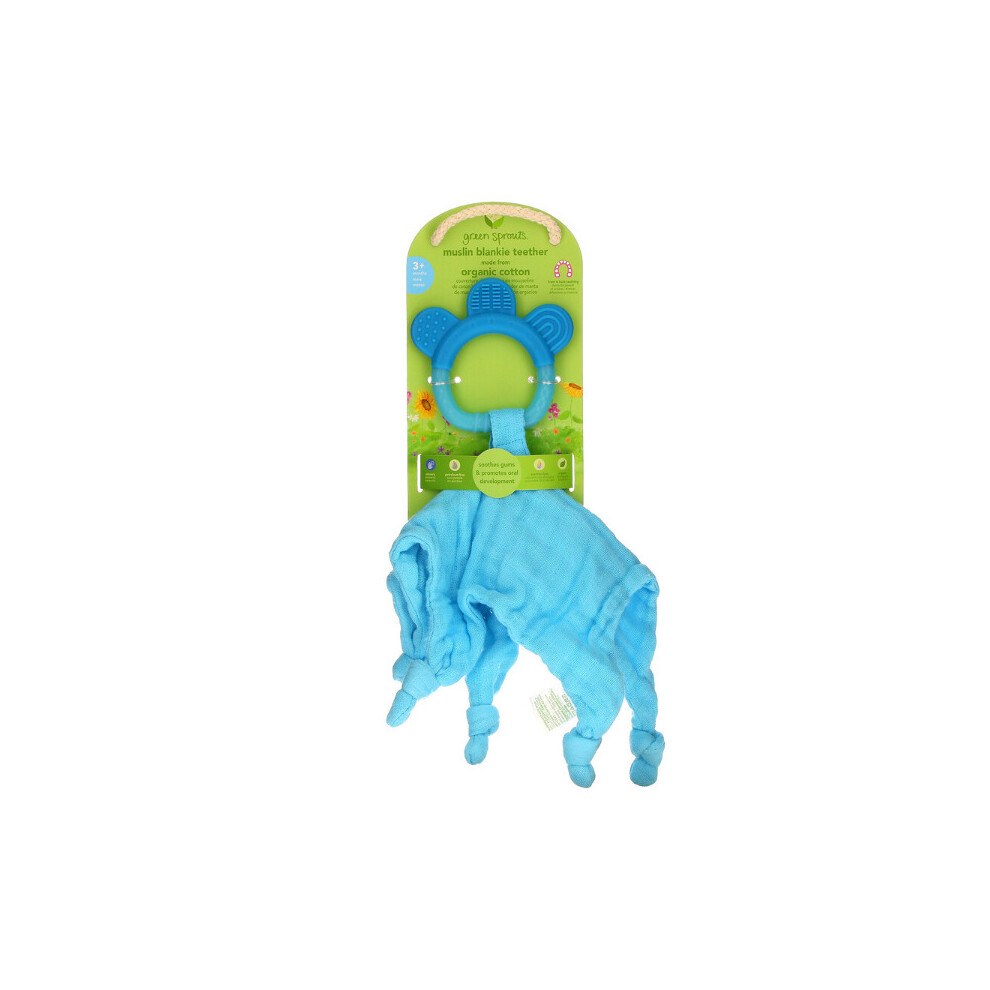 Sprouts, Muslin Blankie Teether, 3+ Months, Aqua, 1 Count Green Green Sprouts