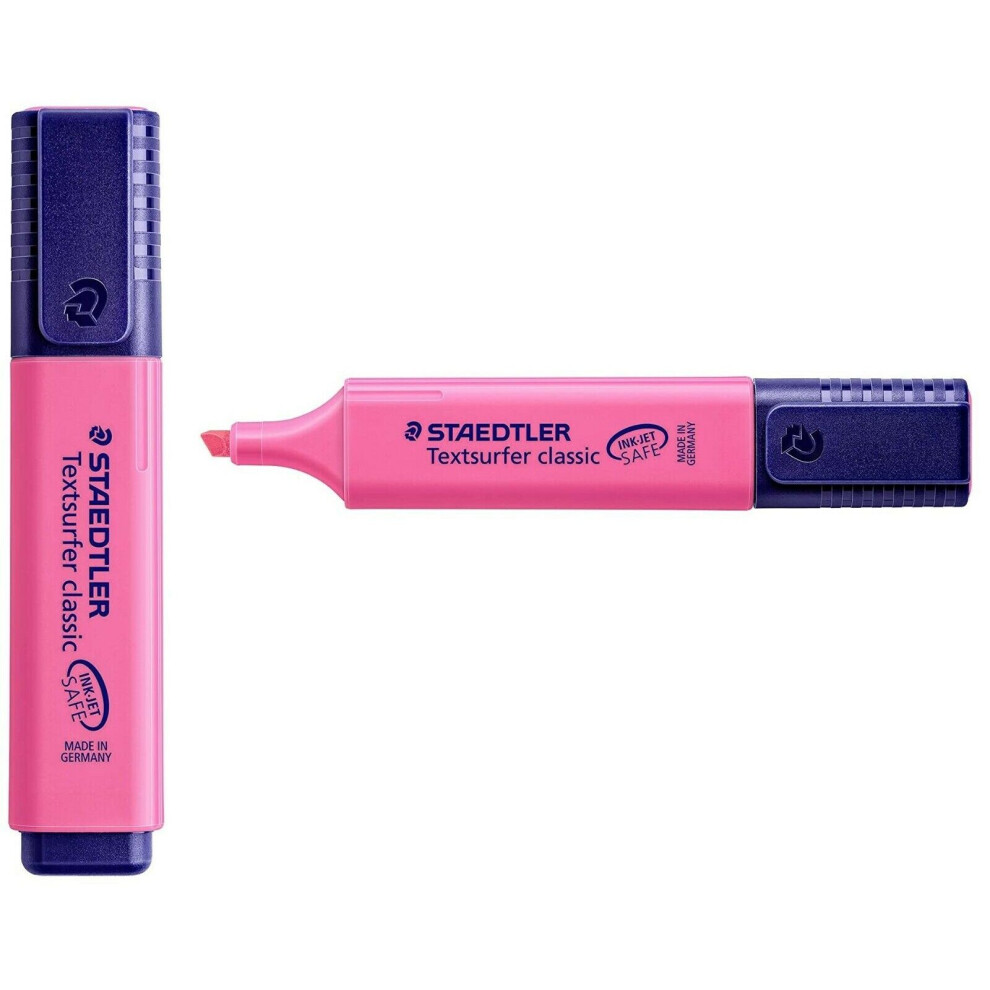 Staedtler 10 X Highlighter Pen Chisel Tip Fluorescent Markers Felt Pink Marker