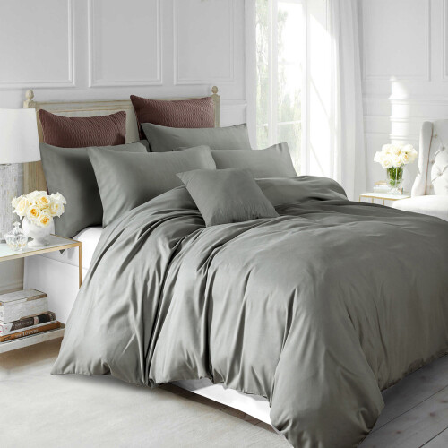Imperial Rooms (Grey, Single) Plain Duvet Cover Single Double King Bed Set Quilt