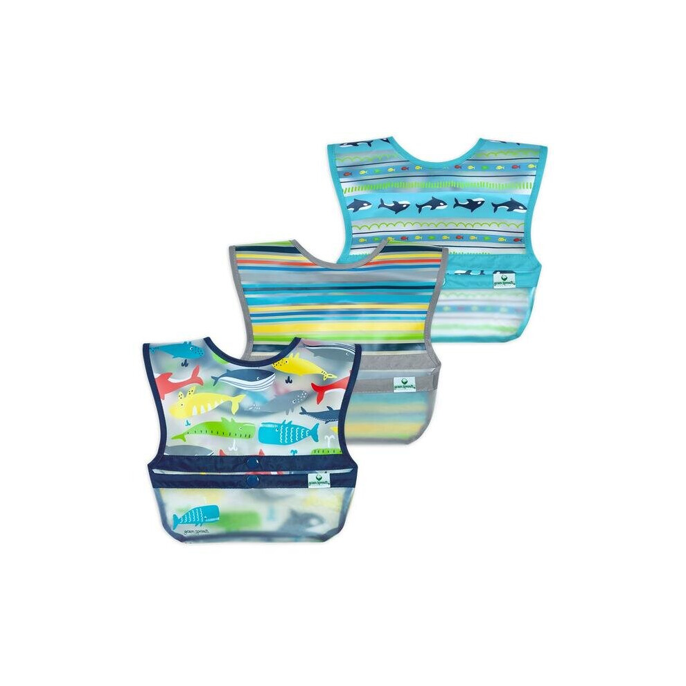 Sprouts, 3 Snap & Go Wipe Off Bibs, 9-18 Months, Whales Green/Blue Green Sprouts