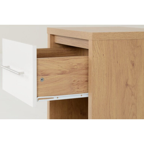 Seconique Seville 1 Drawer Bedside Cabinet White High Gloss/Light Oak Effect Veneer 2