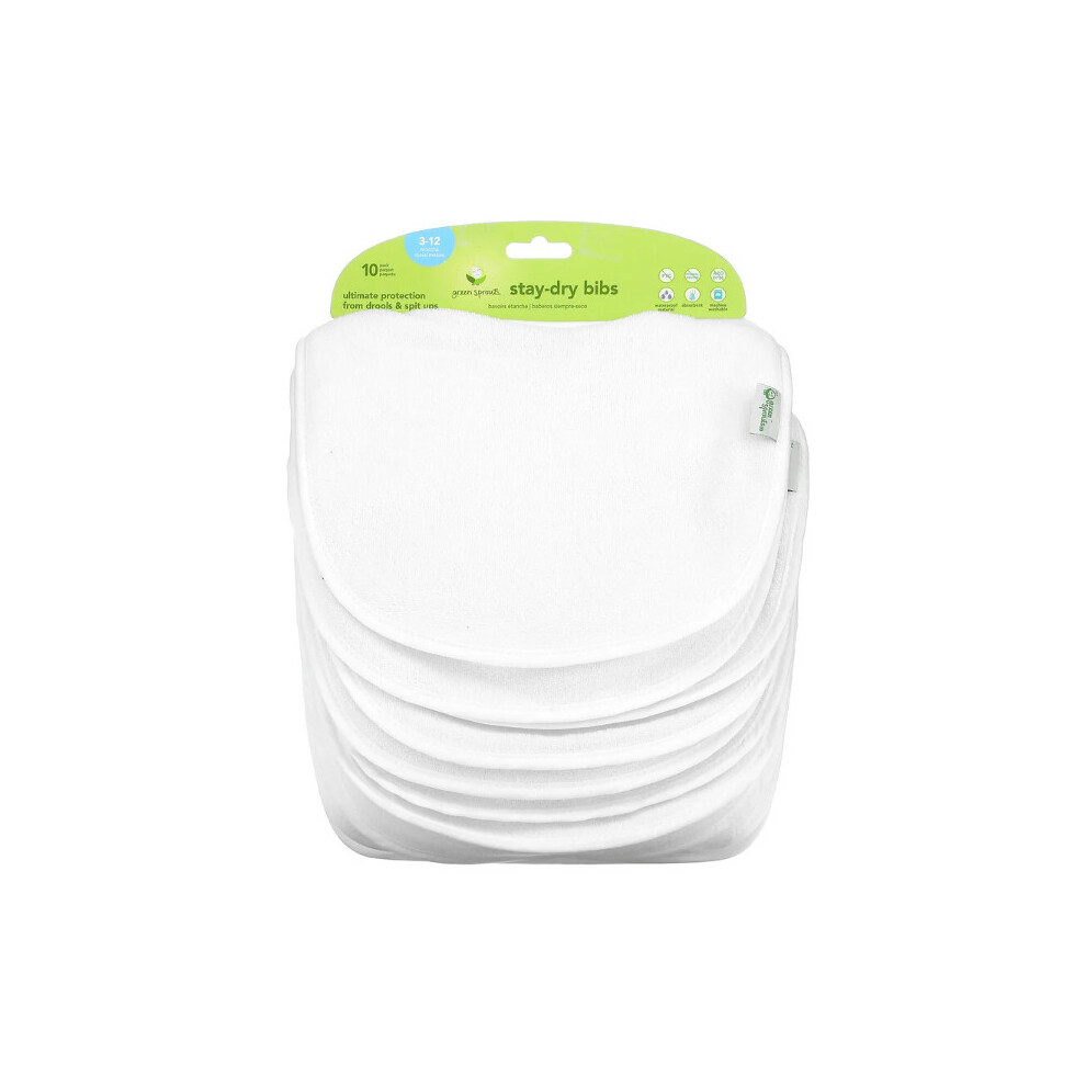 Sprouts, Stay Dry Bibs, 3-12 Months, 10 Pack Green/White Green Sprouts
