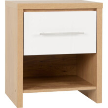 Seville 1 Drawer Bedside Cabinet White High Gloss/Light Oak Effect Veneer