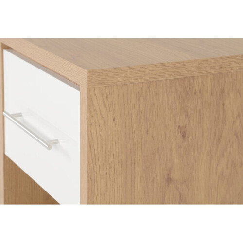 Seconique Seville 1 Drawer Bedside Cabinet White High Gloss/Light Oak Effect Veneer 1