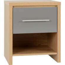Seville 1 Drawer Bedside Cabinet Grey High Gloss/Light Oak Effect Veneer