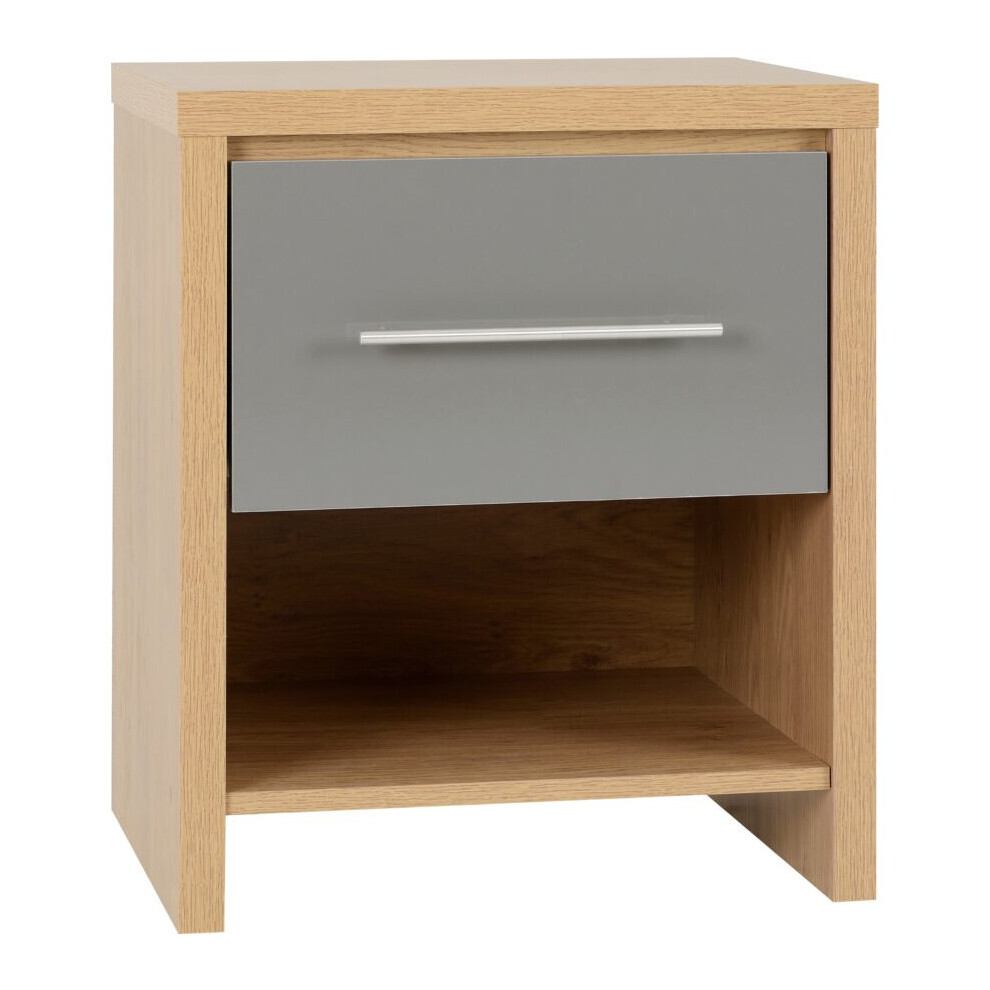 Seville 1 Drawer Bedside Cabinet Grey High Gloss/Light Oak Effect Veneer
