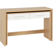 Seville 2 Drawer Slider Desk White High Gloss/Light Oak Effect Veneer