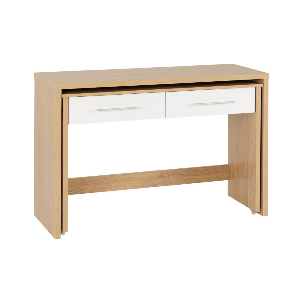 Seville 2 Drawer Slider Desk White High Gloss/Light Oak Effect Veneer