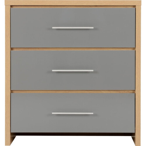 Seconique Seville 3 Drawer Chest Grey High Gloss/Light Oak Effect Veneer 1
