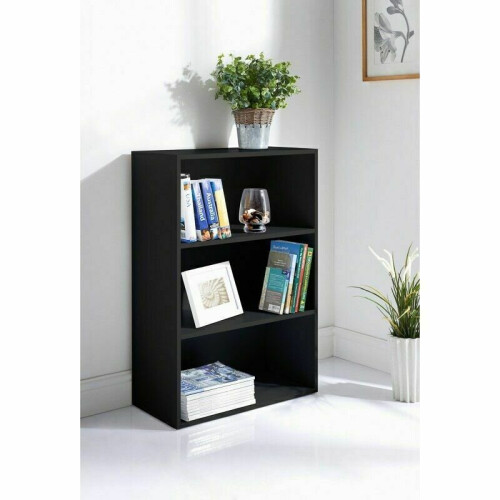 Lokken Wooden 3 Tier Free Standing Display Storage Shelving Unit Black