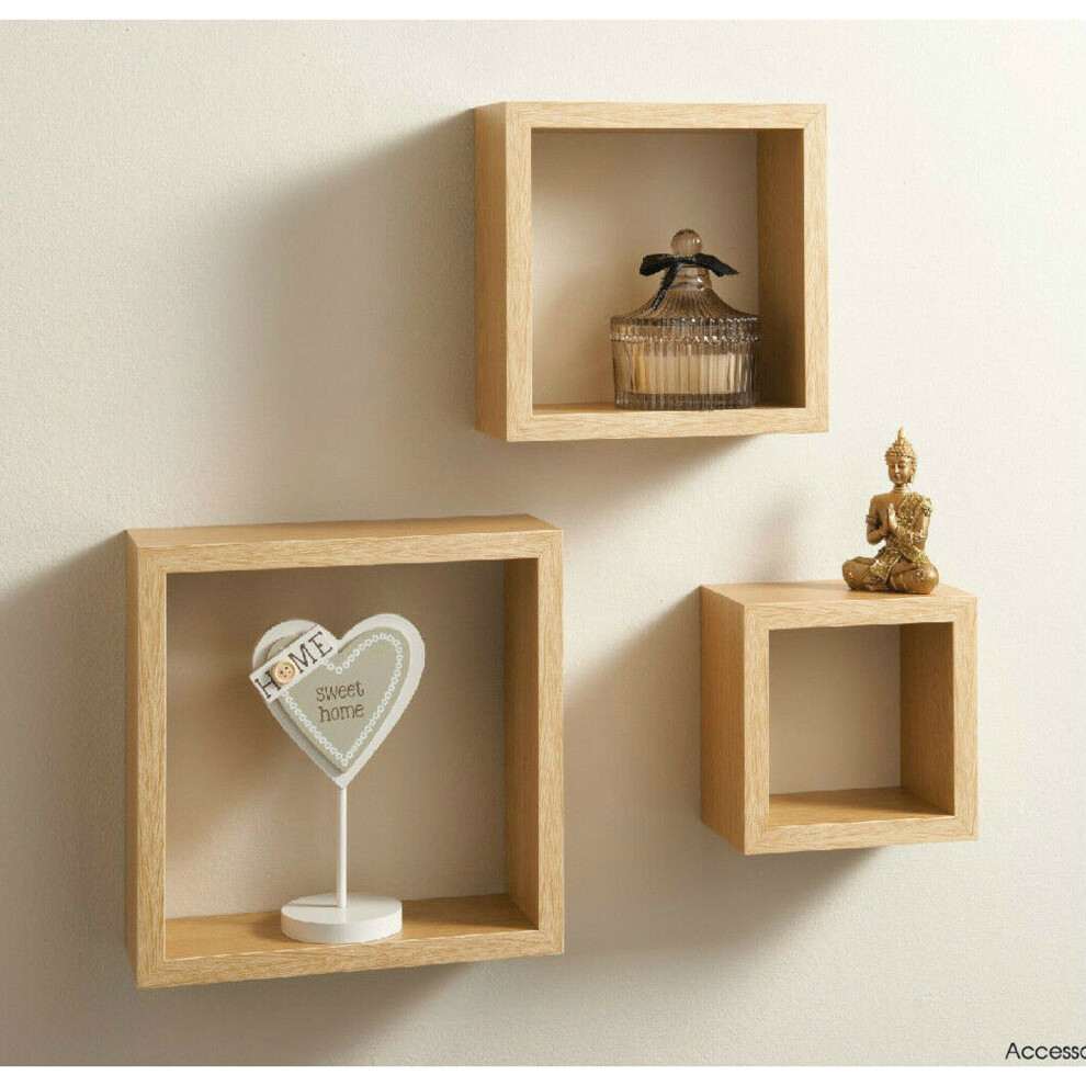 Oak  Cube Shelves Set of 3 Wall Hanging - G-0023