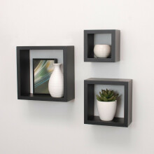 Black Wall Floating Cube Shelves Set of 3 Wall Hanging - G-0022