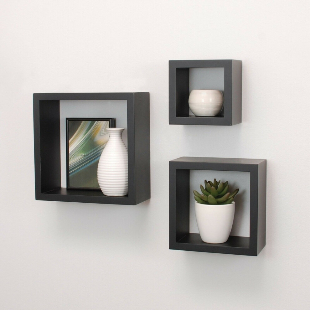 Black Wall Floating Cube Shelves Set of 3 Wall Hanging - G-0022