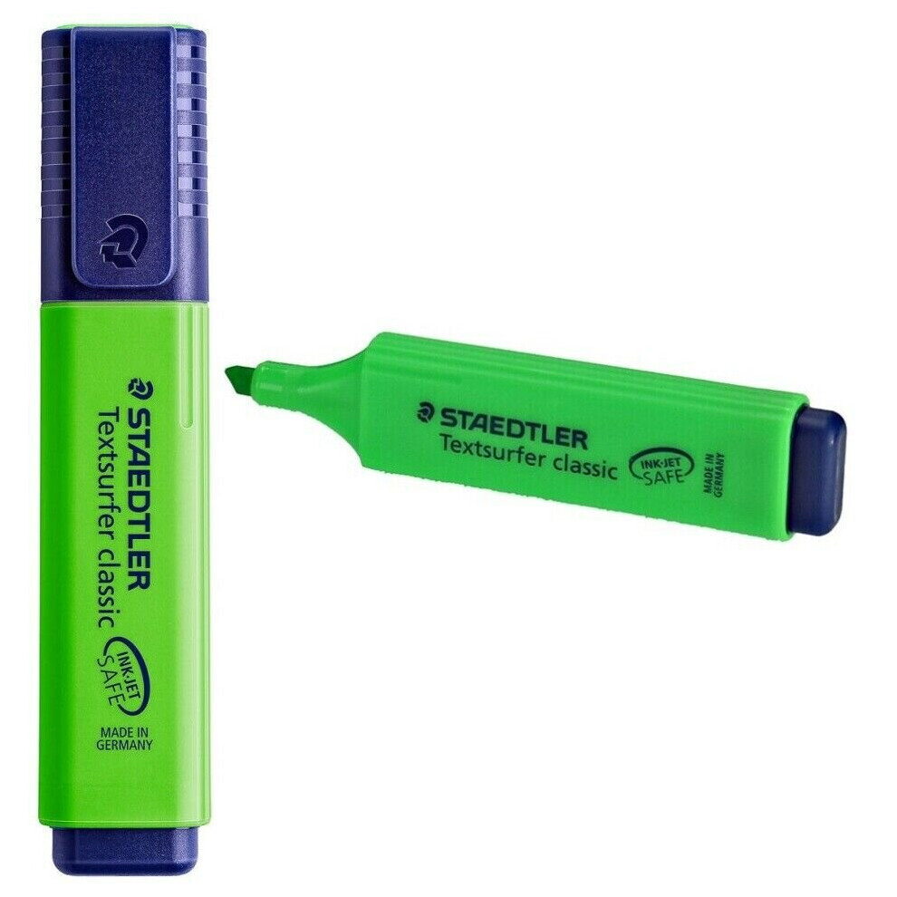 Staedtler 10 X Highlighter Pen Chisel Tip Fluorescent Markers Felt Green