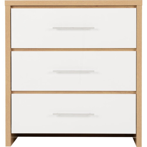 Seconique Seville 3 Drawer Chest White High Gloss/Light Oak Effect Veneer 1