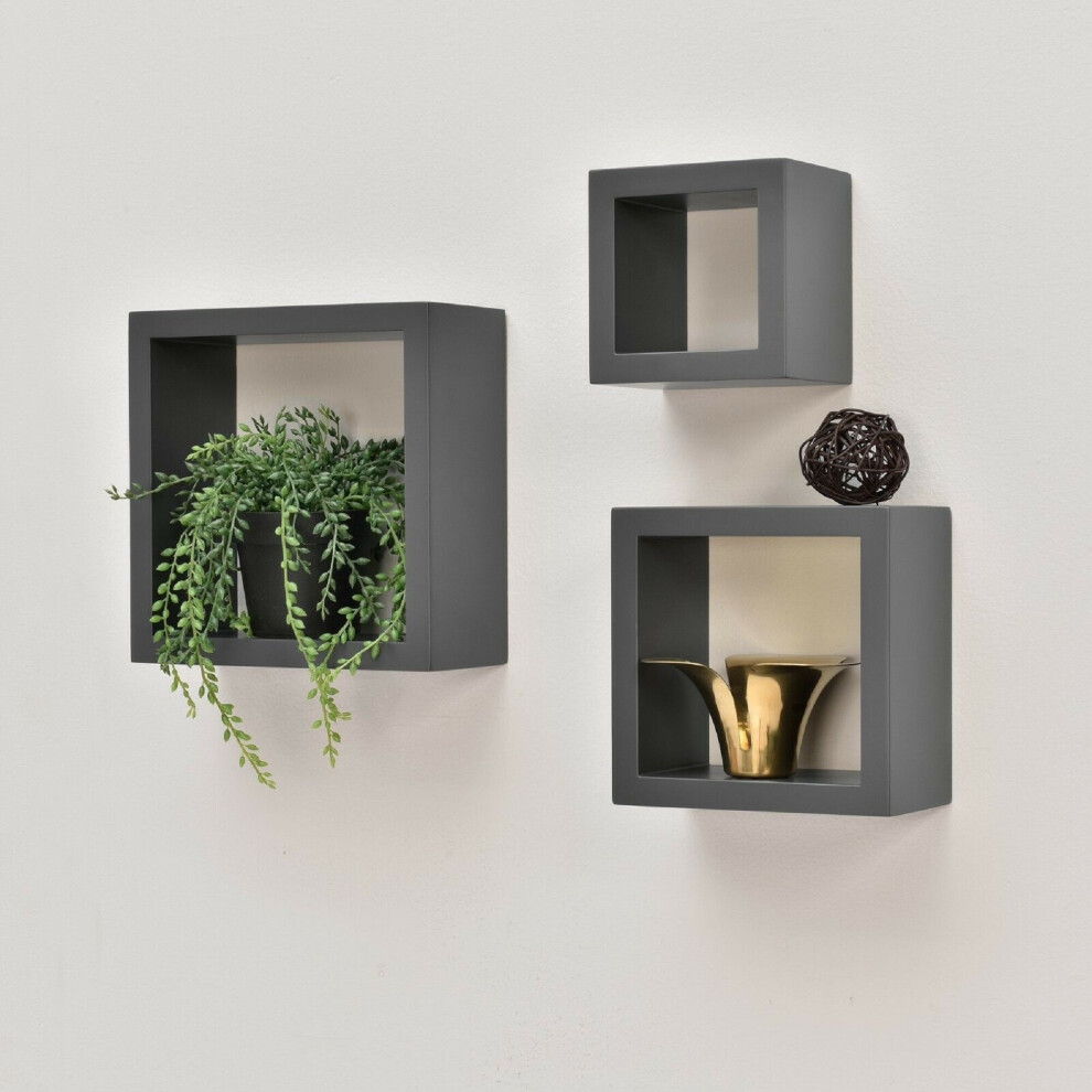 Grey Cube Shelves Set of 3 Wall Hanging - G-0018