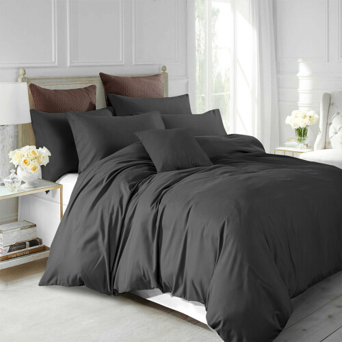 Imperial Rooms (Charcoal, King) Plain Duvet Cover Single Double King Bed Set Quilt