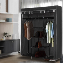 Canvas Wardrobe With Clothes Hanging Rail Shelves Storage Cupboard