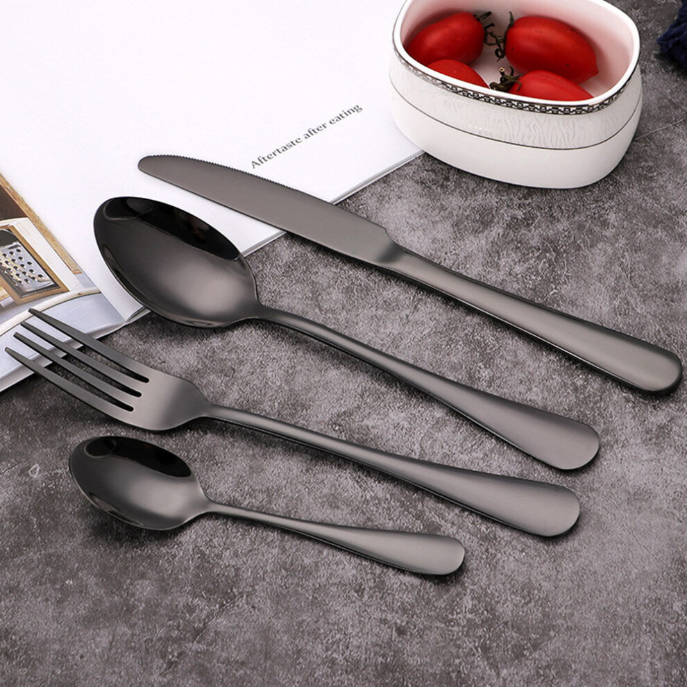 (Black) 32Pcs Cutlery Sets Fork For Dining Black