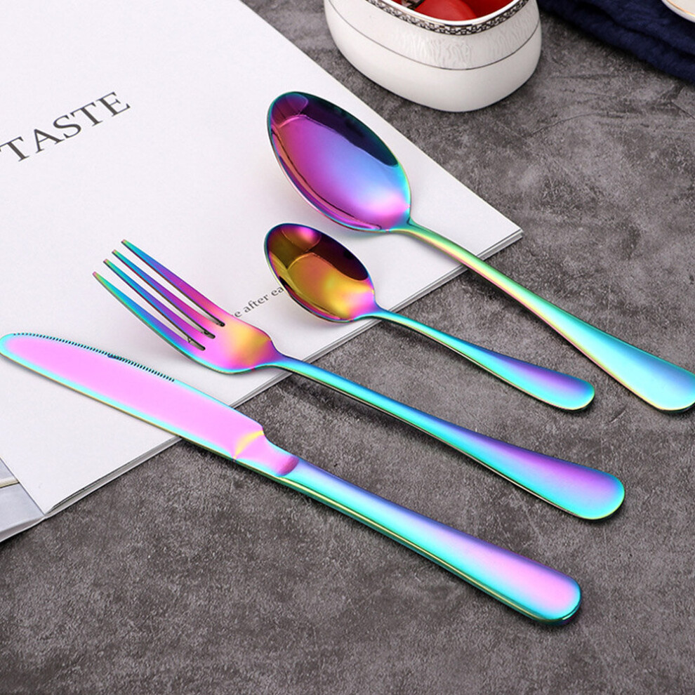 (Rainbow) 32pcs Cutlery Sets Fork for Dining