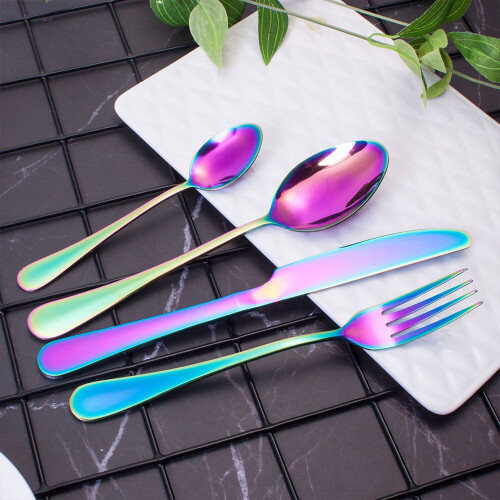 (Black) 32pcs Cutlery Sets Fork for Dining 2