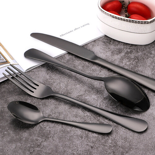 (Black) 32pcs Cutlery Sets Fork for Dining 1