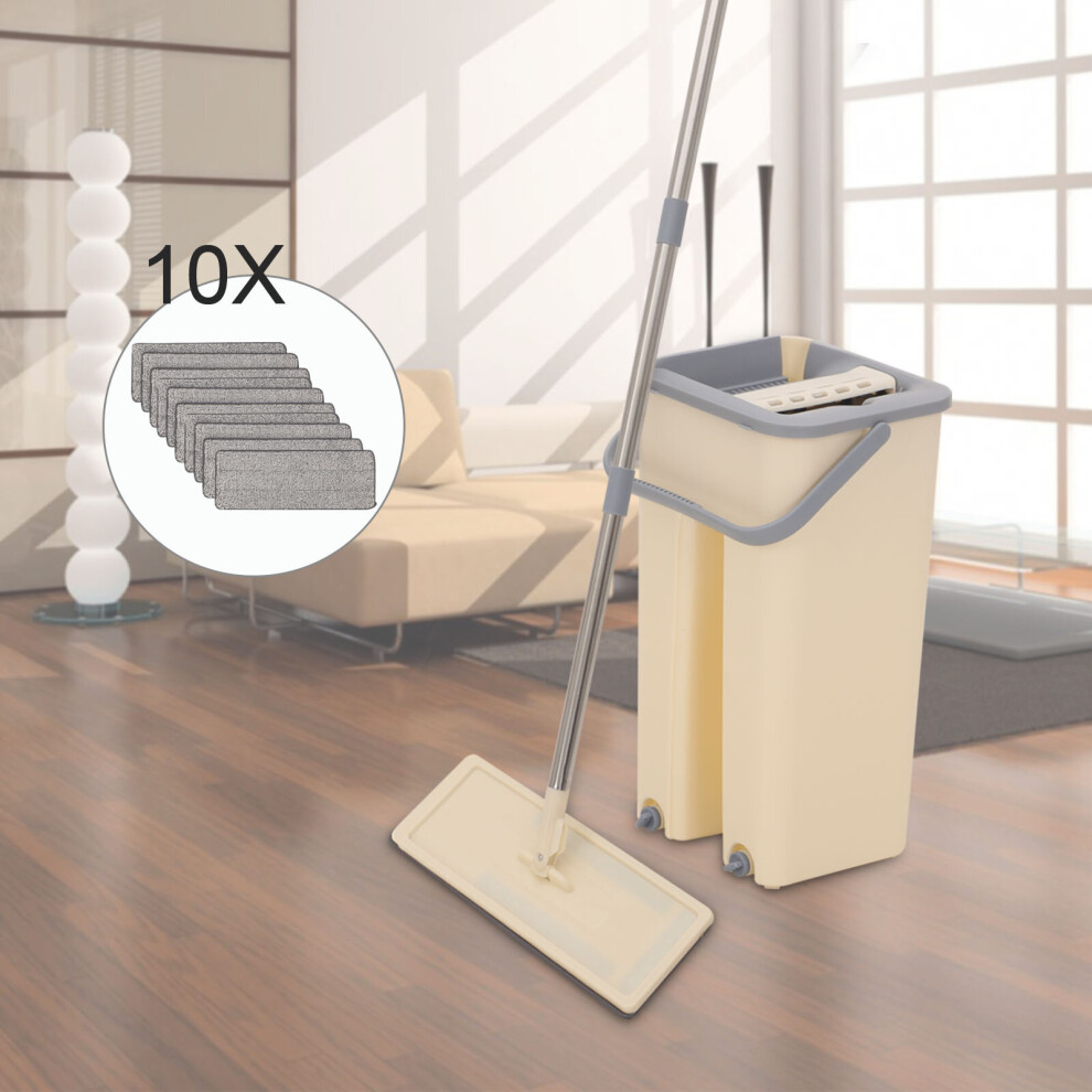 360° Flat Microfiber Mop Bucket Set&10xFloor Tiles Cleaning Pads