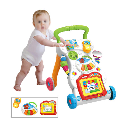 2in1 Baby Walker with Activity Toys: Sit-and-Play Car & Push-Along, Detachable Piano, Drawing Board & Phone, Soft-Tire, Colorful & Stable