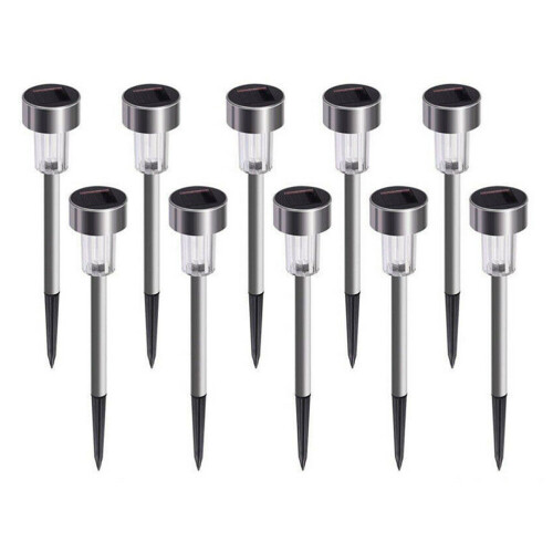 10 x Solar Powered Stainless Steel Led Post Stake Garden Lights Patio