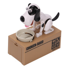 (Black white) Puppy Bank Money Coin Saving Box Gift Stealing Eating Coin Storage
