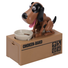 (Black brown) Puppy Bank Money Coin Saving Box Gift Stealing Eating Coin Storage