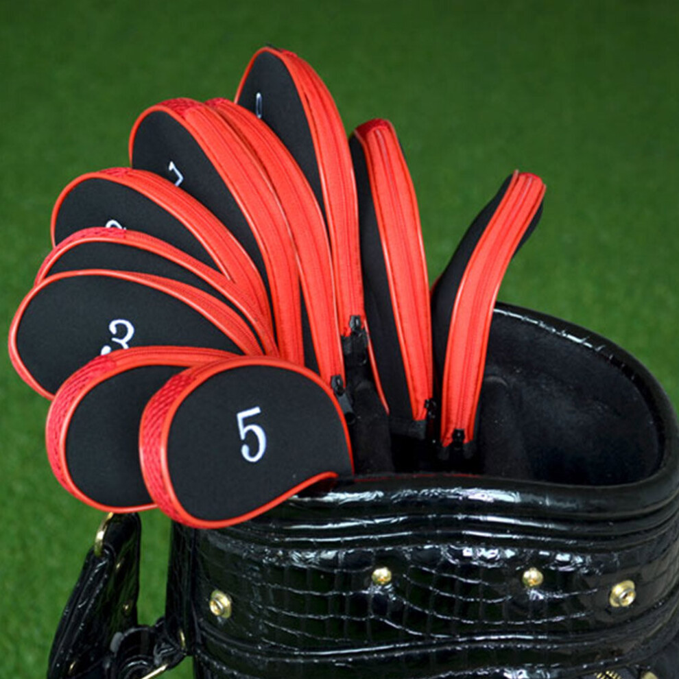 (Red ) Golf Clubs Iron Head Covers Zipper Long Neck Gift