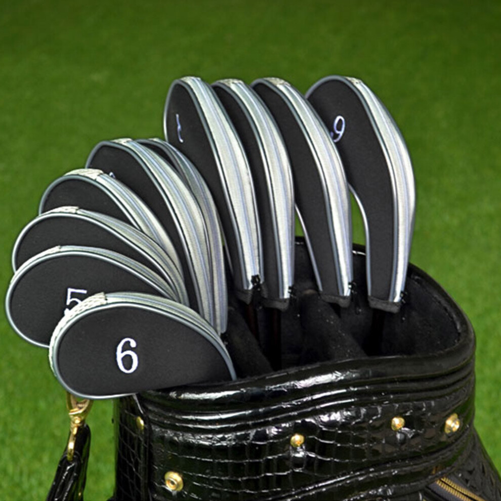 (Silver) Golf Clubs Iron Head Covers Zipper Long Neck Gift