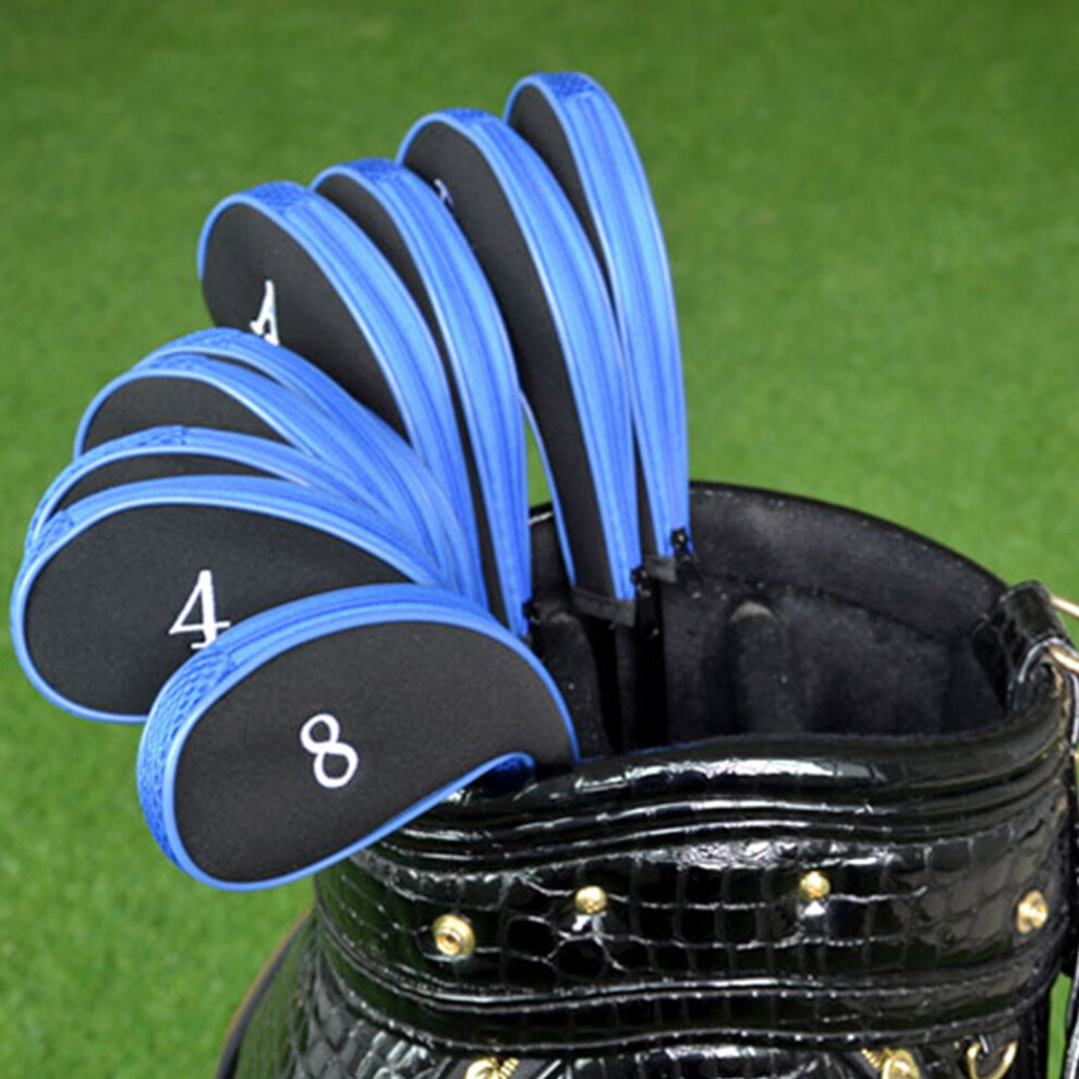 (Blue ) Golf Clubs Iron Head Covers Zipper Long Neck Gift